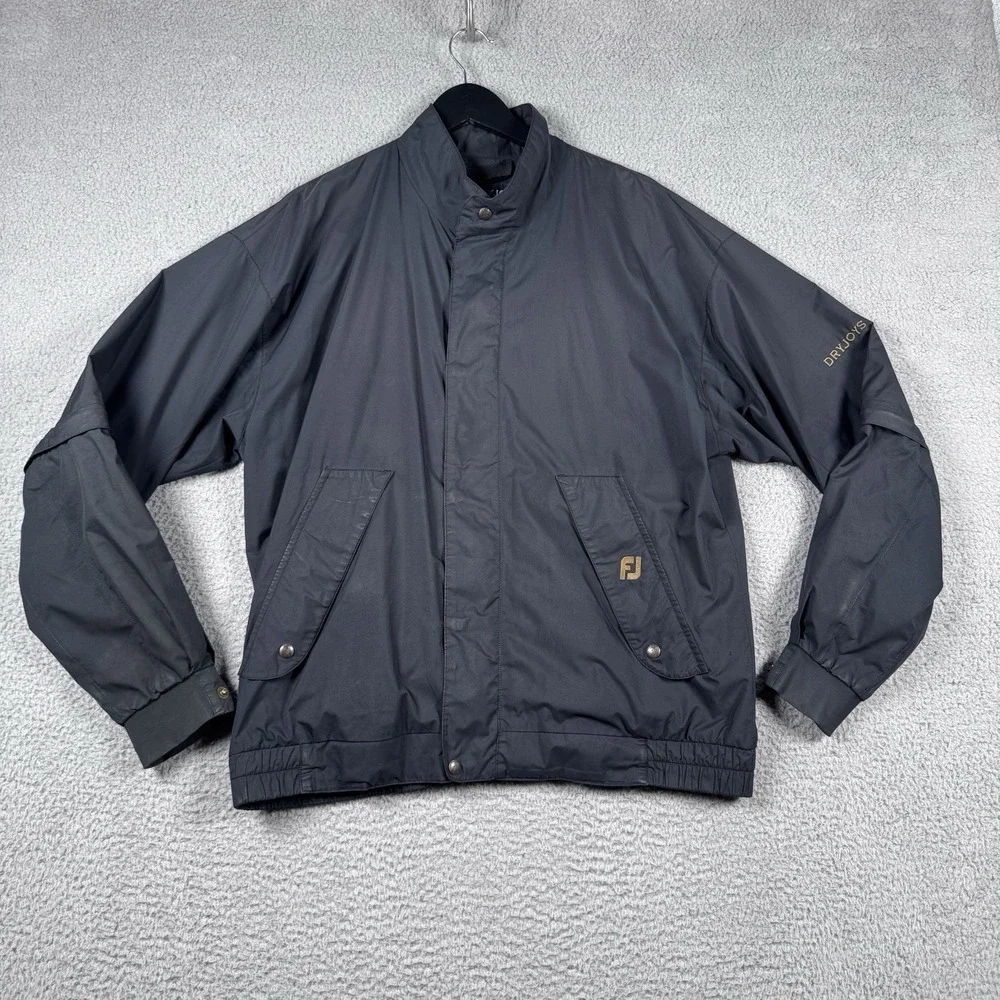 Footjoy Dryjoys Jacket Mens Size Medium Black Golf Convertible Sleeves Full Zip